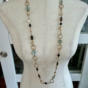 Lia Sophia Gold Link Necklace with Mint Green and Black Beads